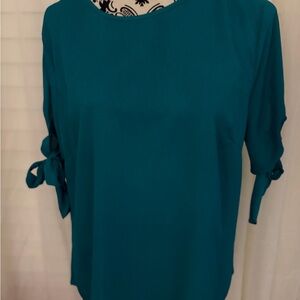 Ann Taylor Factory Teal Tie-Sleeve Women's Blouse
